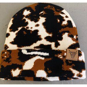 Cow Print Beanie Hat Dani Morgans Black Brown White
